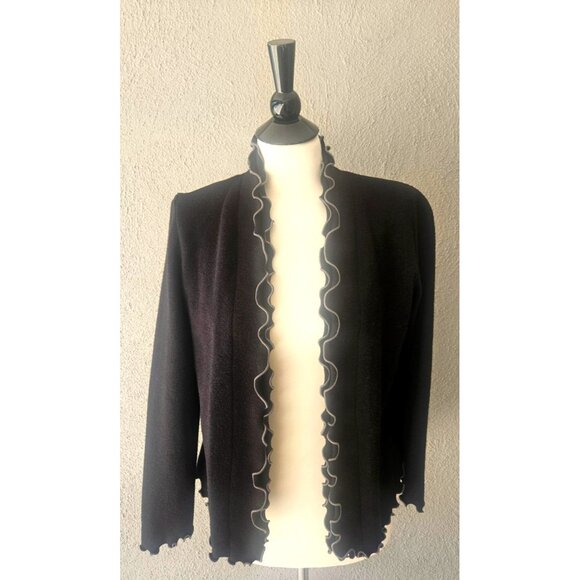 Joseph Ribkoff Black Ruffle Front Open Cardigan Size 6 - Picture 1 of 5